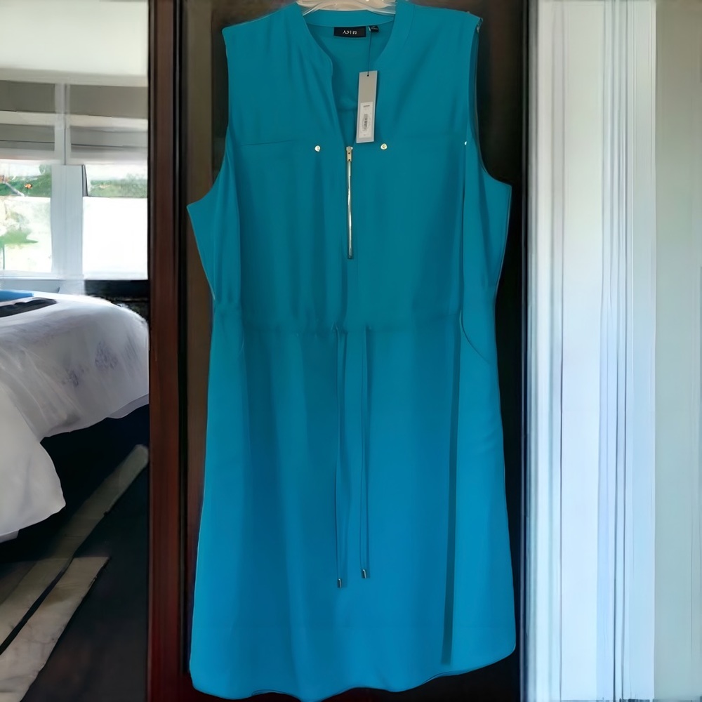 NWT, Zipper Accent Shirtdress, Turquoise